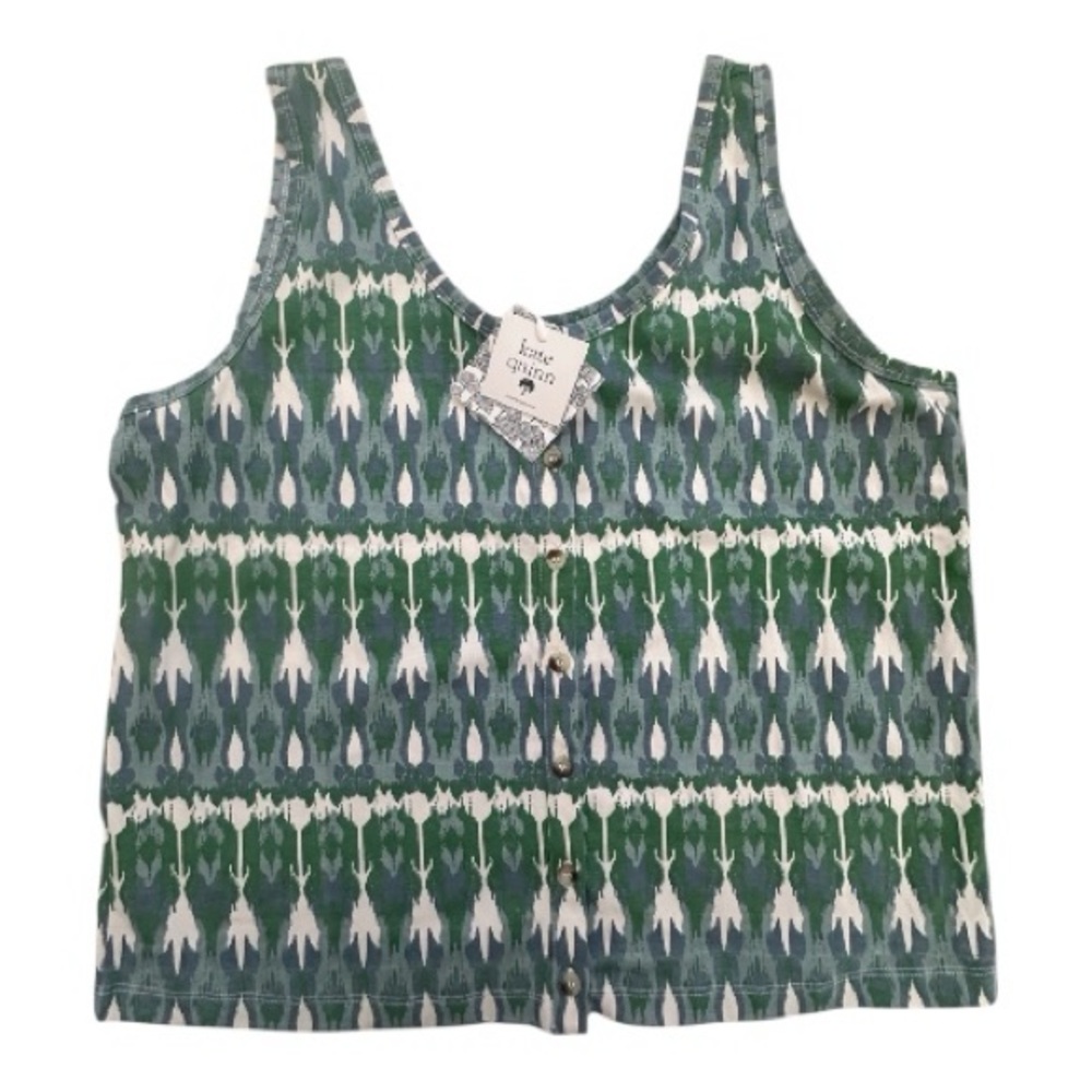 Kate Quinn Teal and White Geometric Tank Top